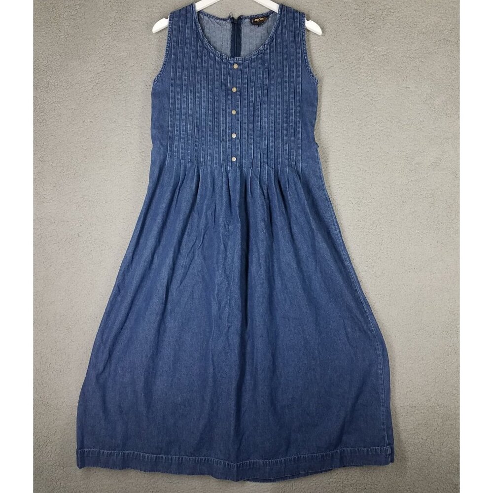 British Khaki Denim Jean Dress Women's 6 Vintage Cottage Prairie Modest Midi